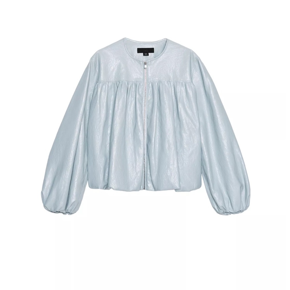 Zara Light Blue Balloon Faux Leather Jacket -Size Small- NWT